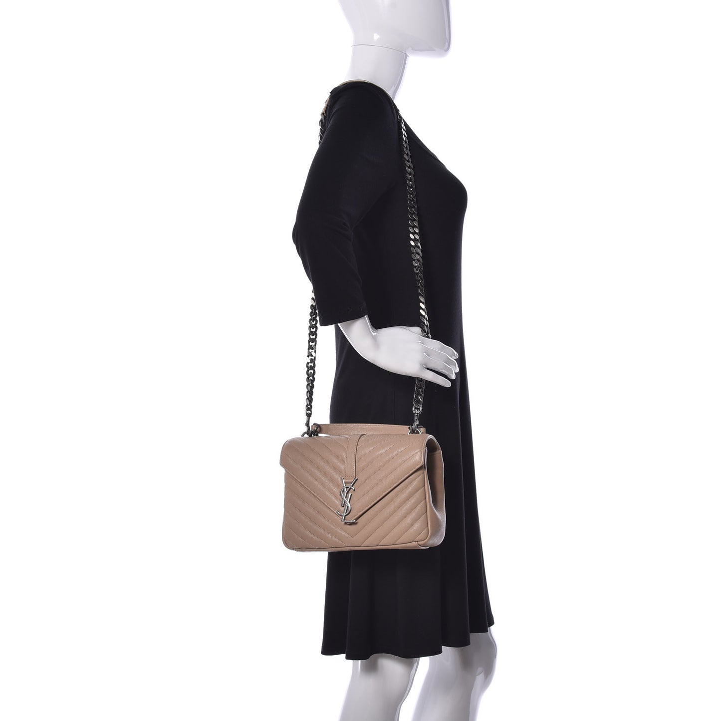 Sheepskin Matelasse Chevron Monogram Medium College Bag Taupe