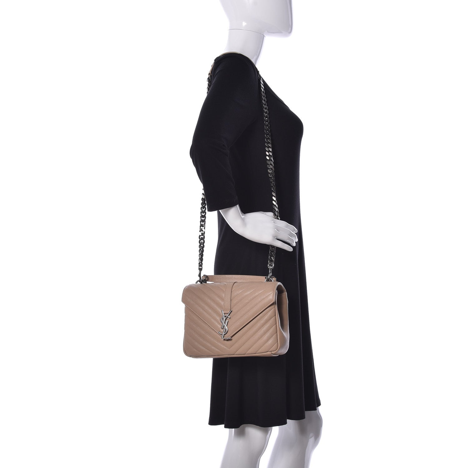 Saint Laurent Sheepskin Matelasse Chevron Monogram Medium College Bag Taupe 2 of 9