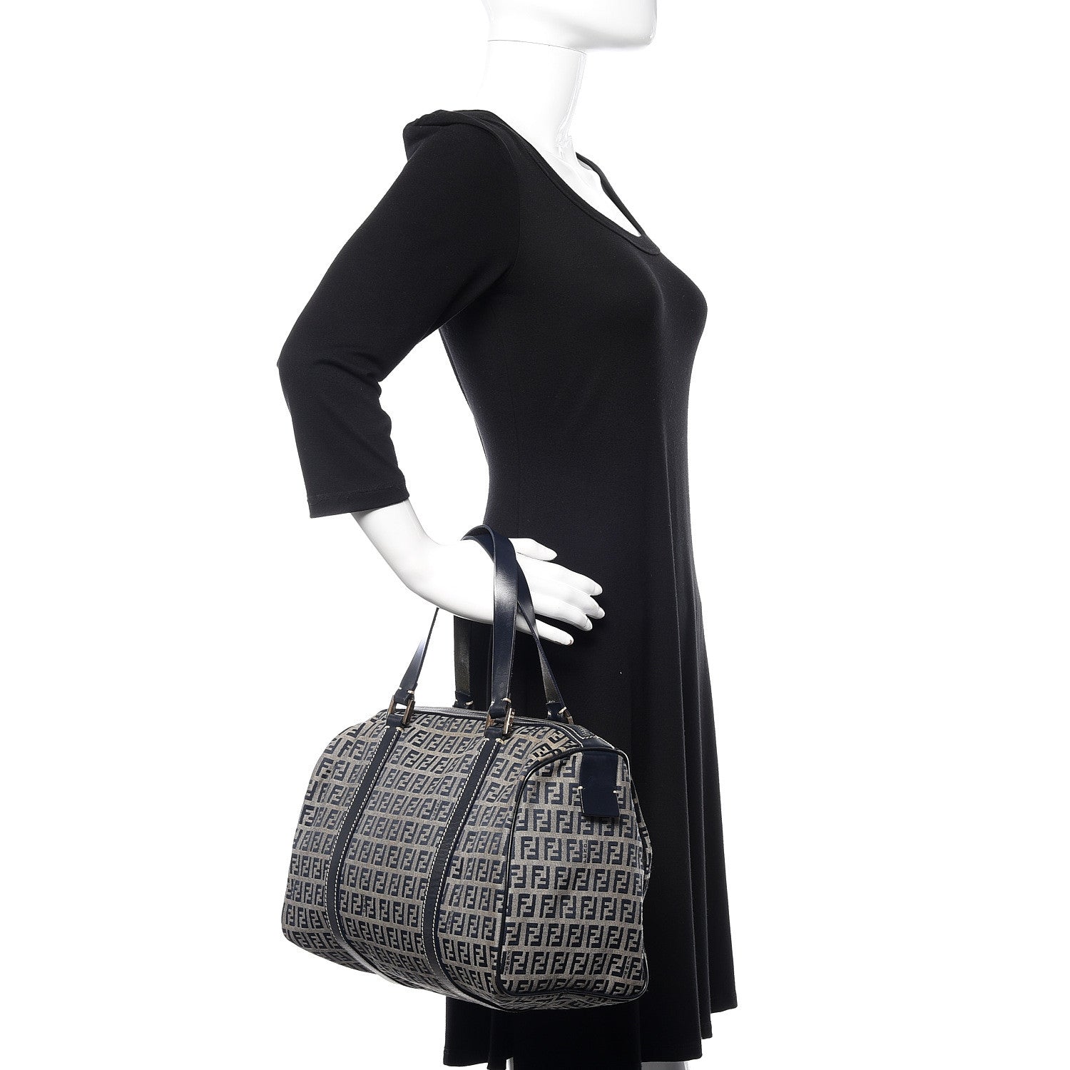 Fendi Zucchino Mini Boston Satchel Navy 2 of 12