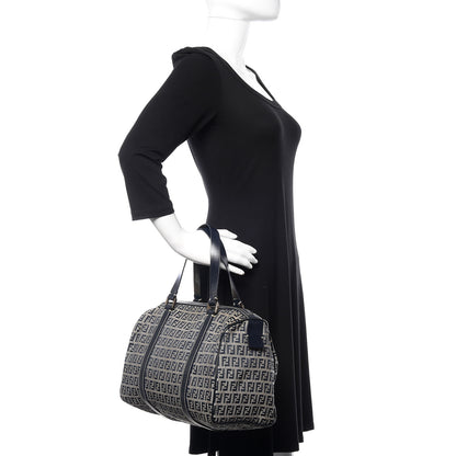 Fendi Zucchino Mini Boston Satchel Navy 2 of 12