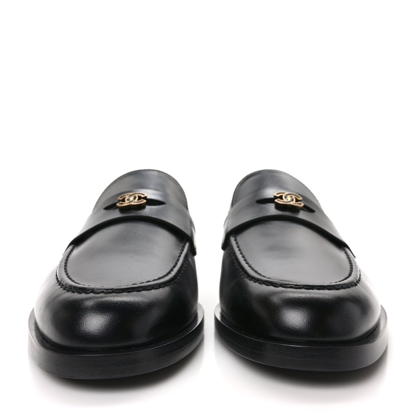 Shiny Calfskin CC Moccasin Loafers 38.5 Black
