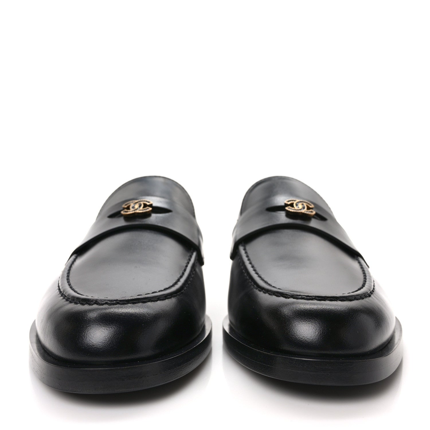 Chanel Shiny Calfskin CC Moccasin Loafers 38.5 Black 2 of 7