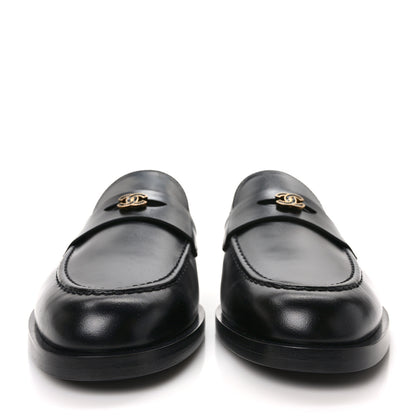 Chanel Shiny Calfskin CC Moccasin Loafers 38.5 Black 2 of 7