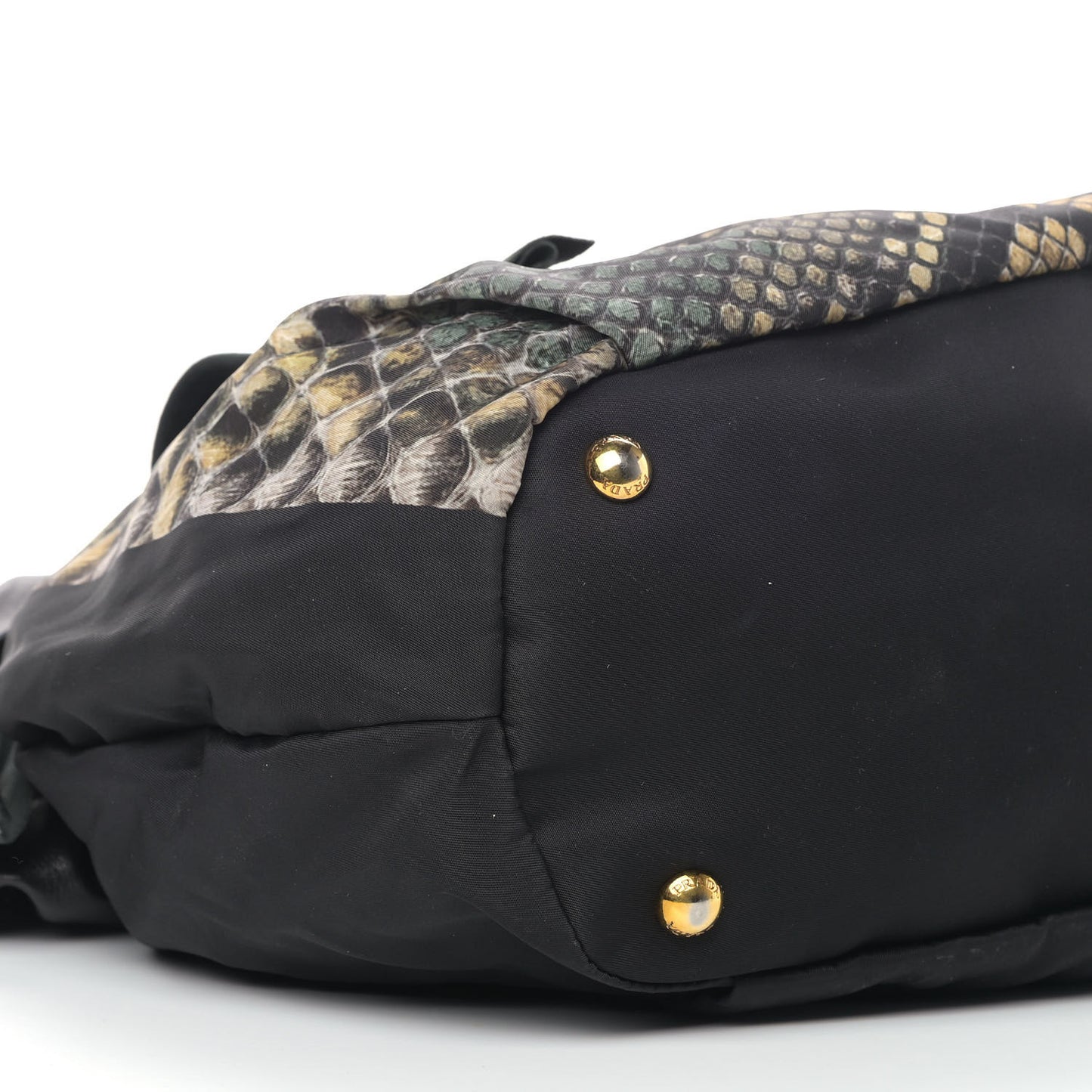 Nylon Python Print Large Bow Bag Verde