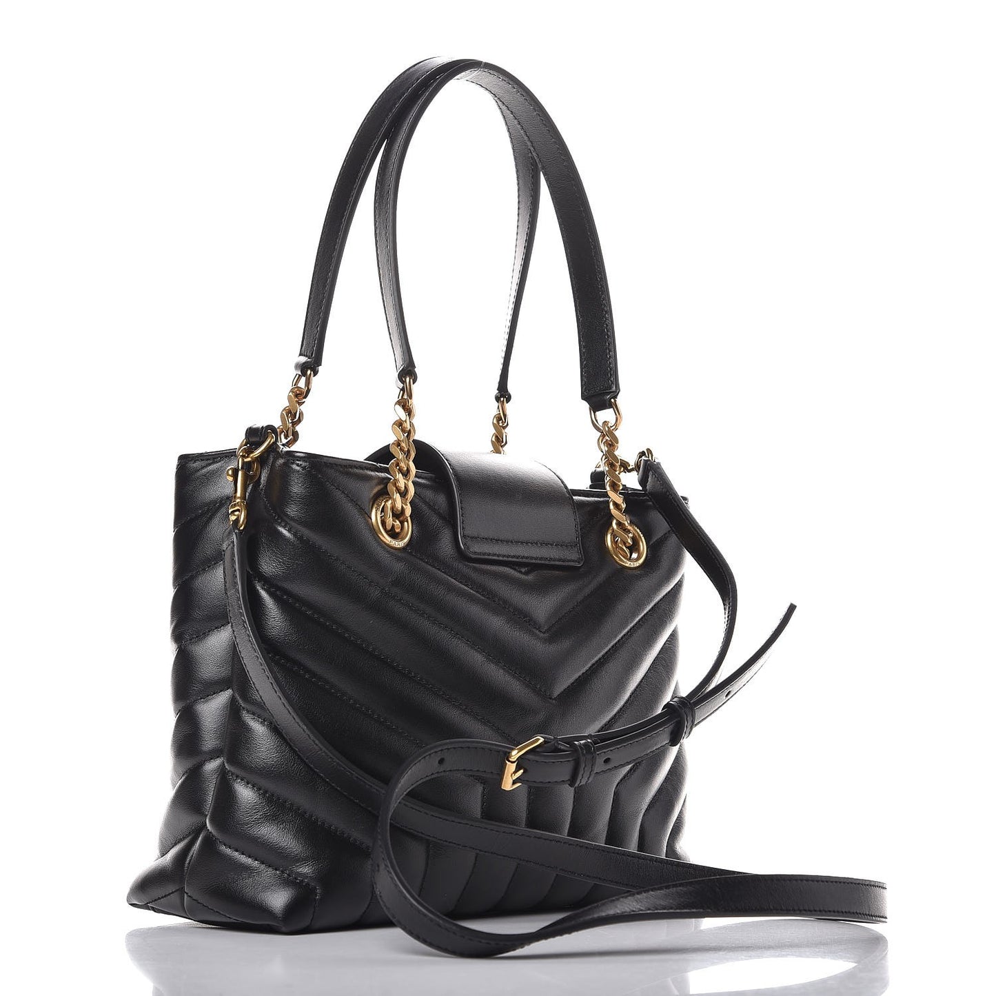 Calfskin Y Quilted Monogram Small Loulou Shopper Black