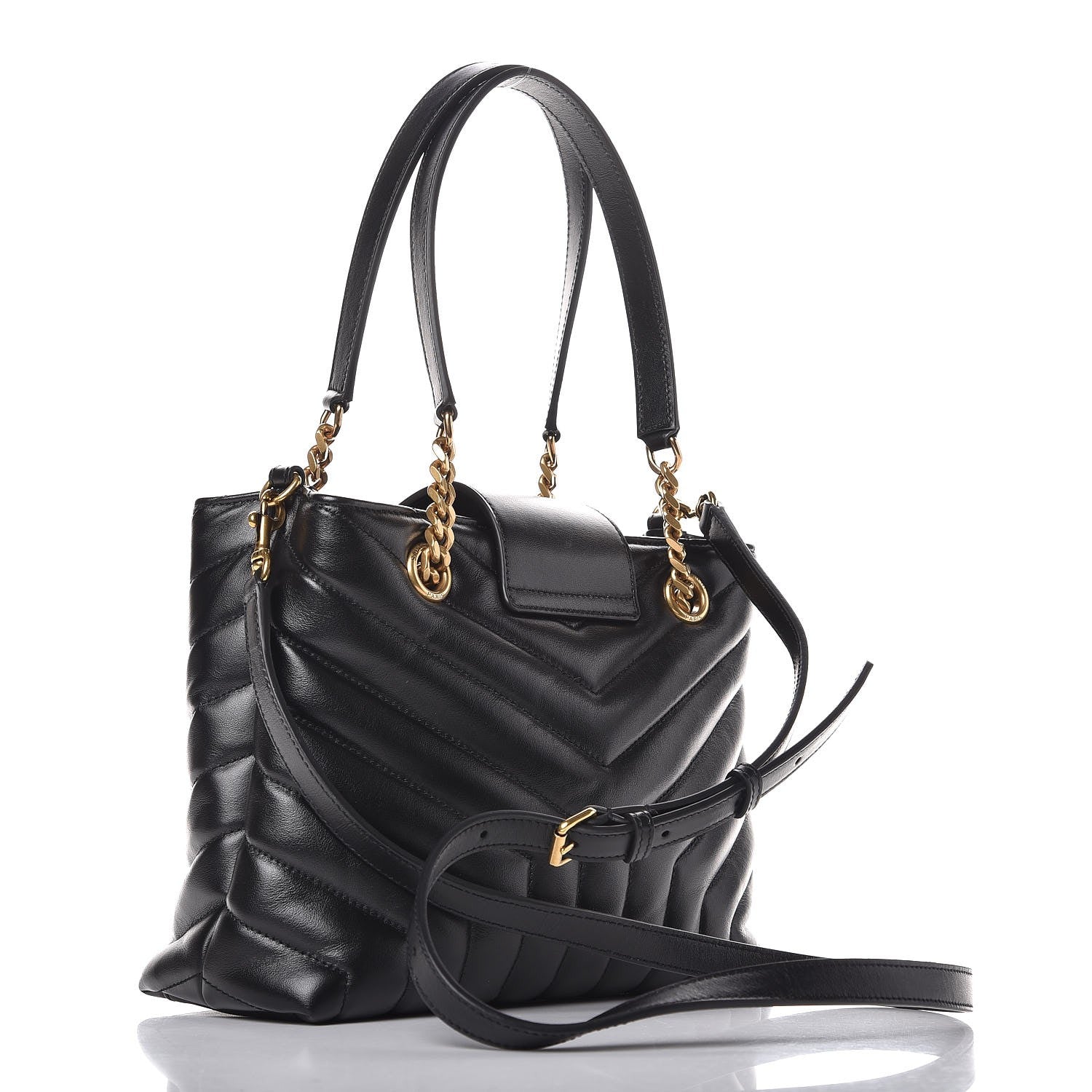 Saint Laurent Calfskin Y Quilted Monogram Small Loulou Shopper Black 3 of 9