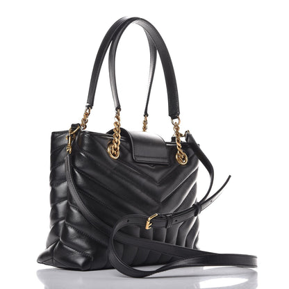 Saint Laurent Calfskin Y Quilted Monogram Small Loulou Shopper Black 3 of 9