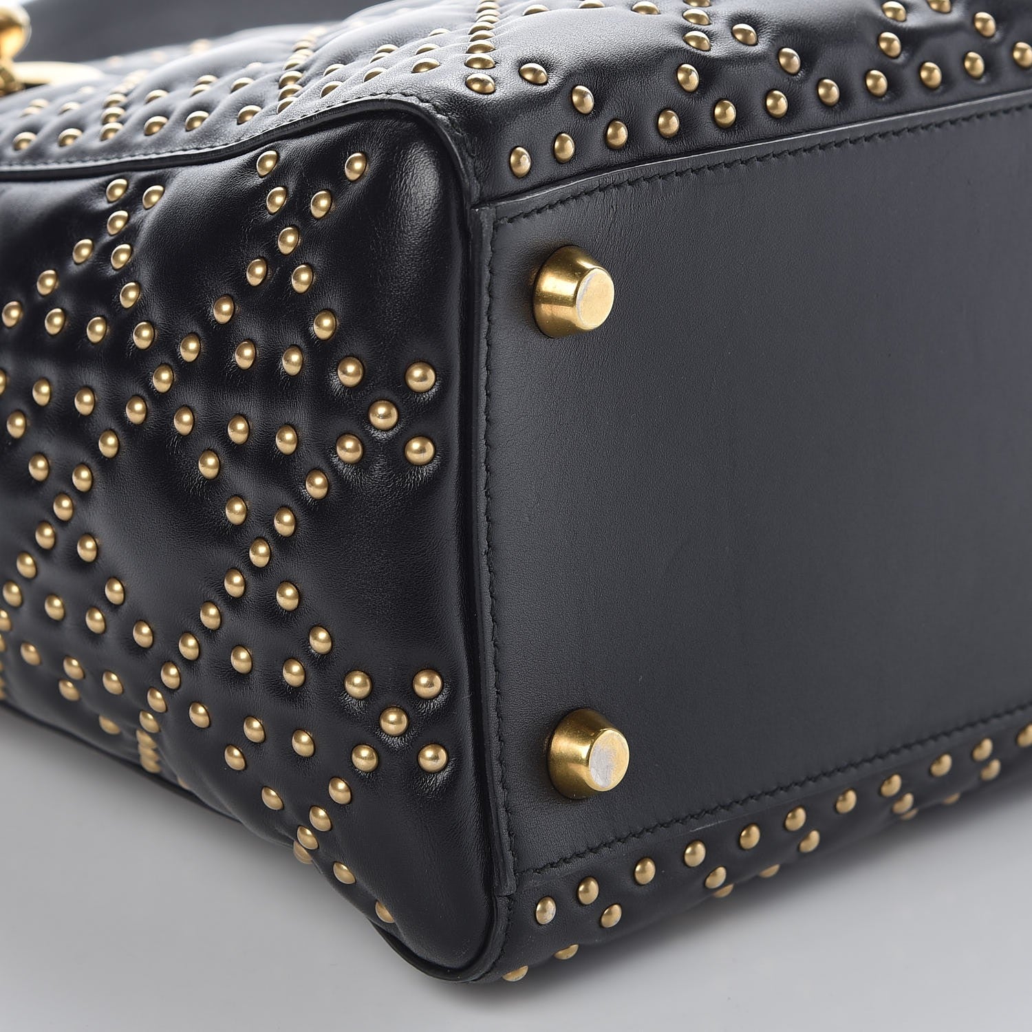 Christian Dior Calfskin Cannage Studded Medium Supple Lady Dior Black 9 of 10