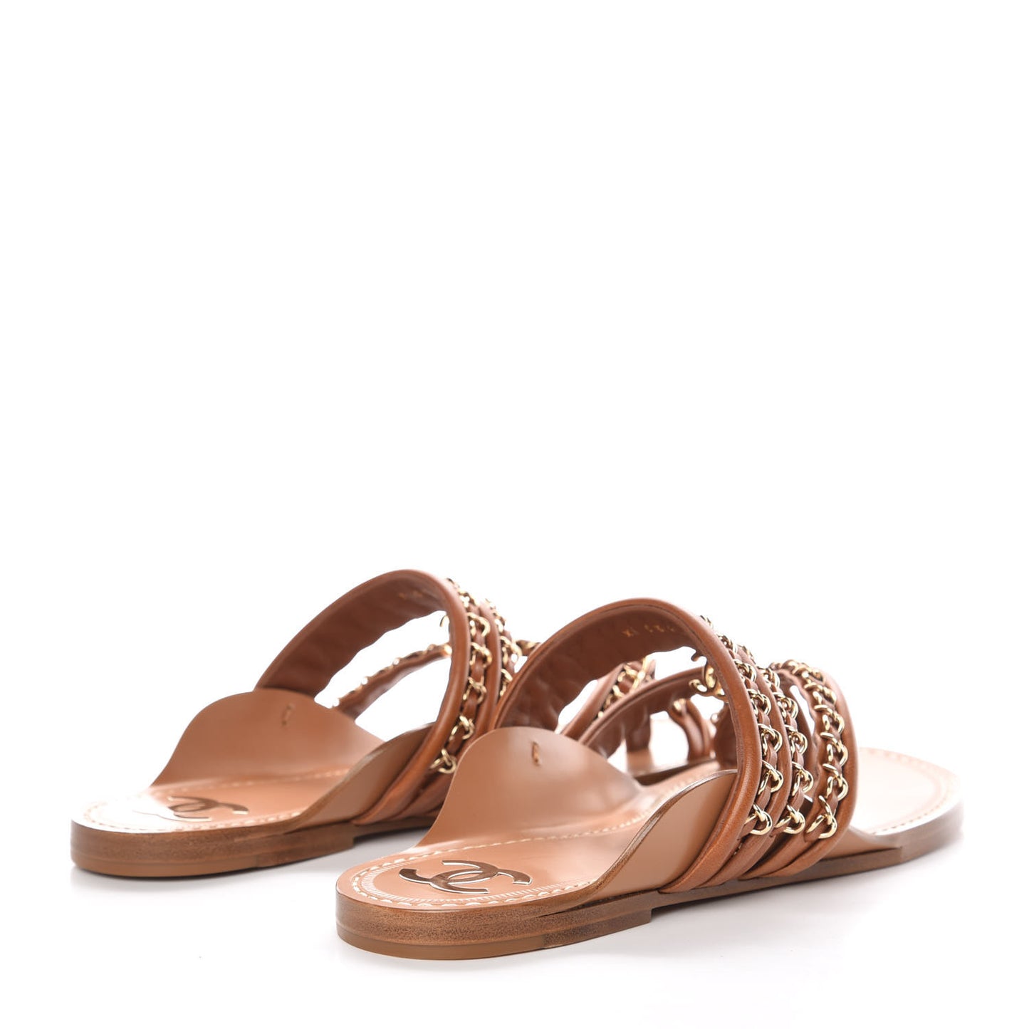 Calfskin Chain CC Flat Sandals 41 Beige