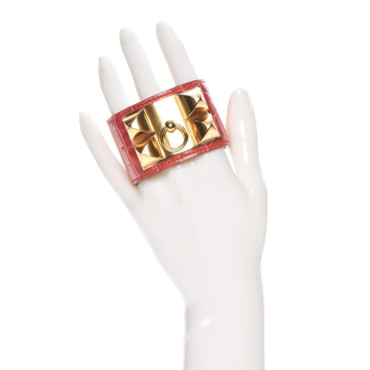 Hermes Shiny Alligator Collier De Chien CDC Bracelet S Framboise 2 of 7