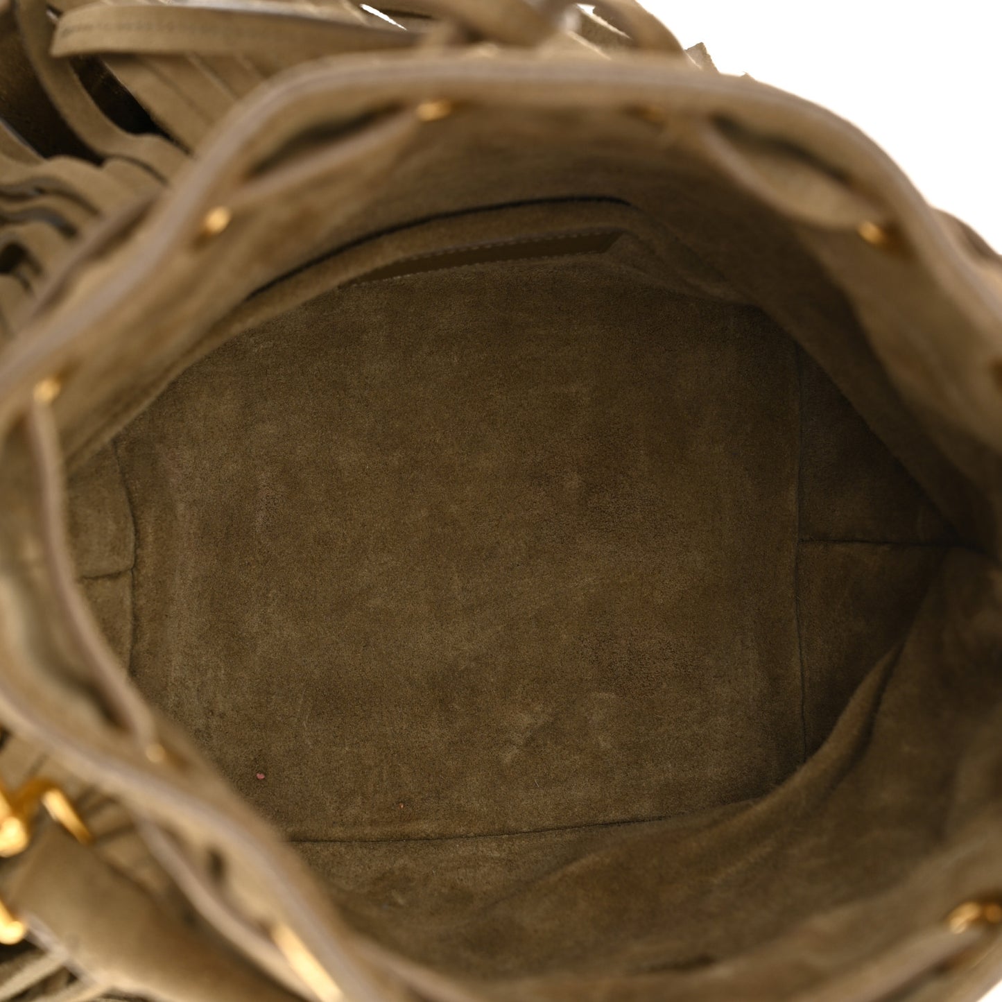 Suede Calfskin Small Emmanuelle Fringe Bucket Bag Light Ocre