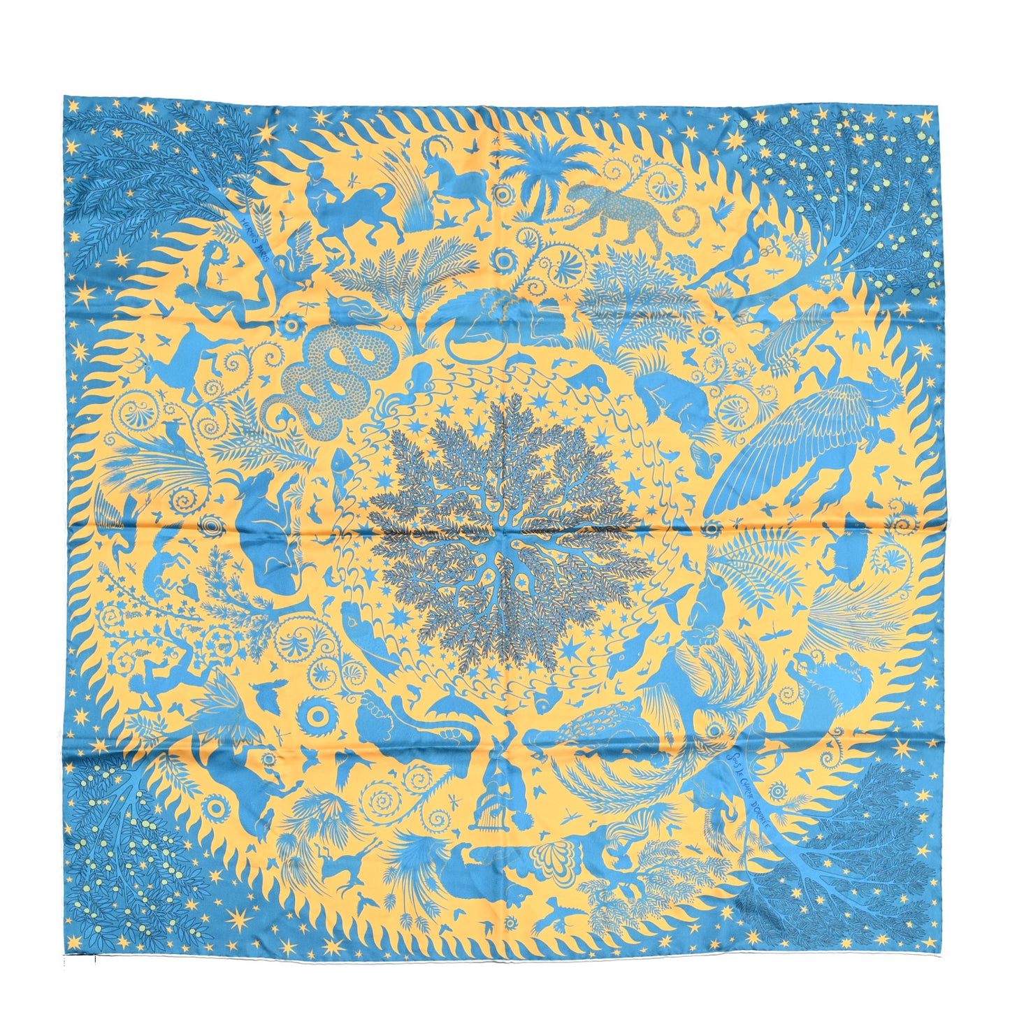 Silk Sous Le Charme d'Orphee Double Face Scarf 90 Marine Creme Vert