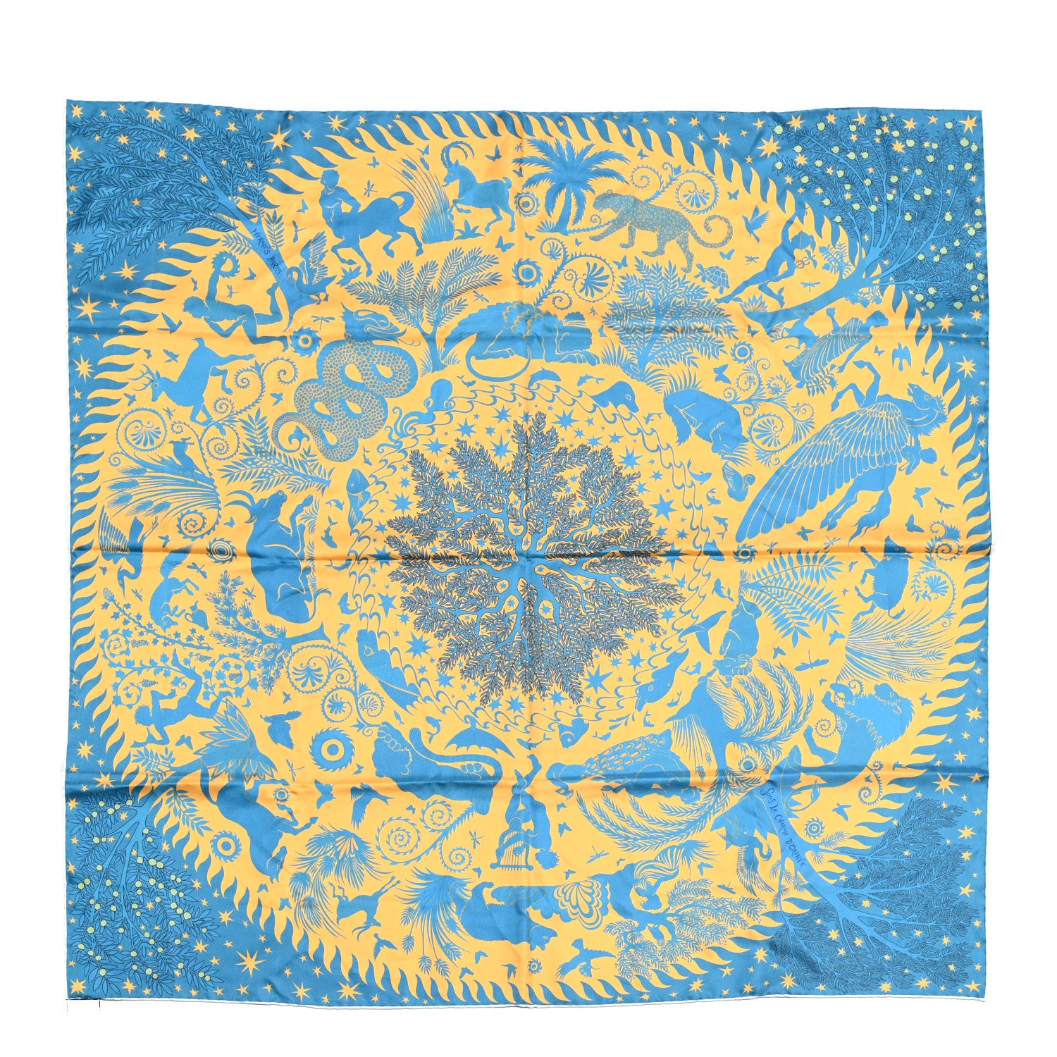 Hermes Silk Sous Le Charme d'Orphee Double Face Scarf 90 Marine Creme Vert 1 of 7