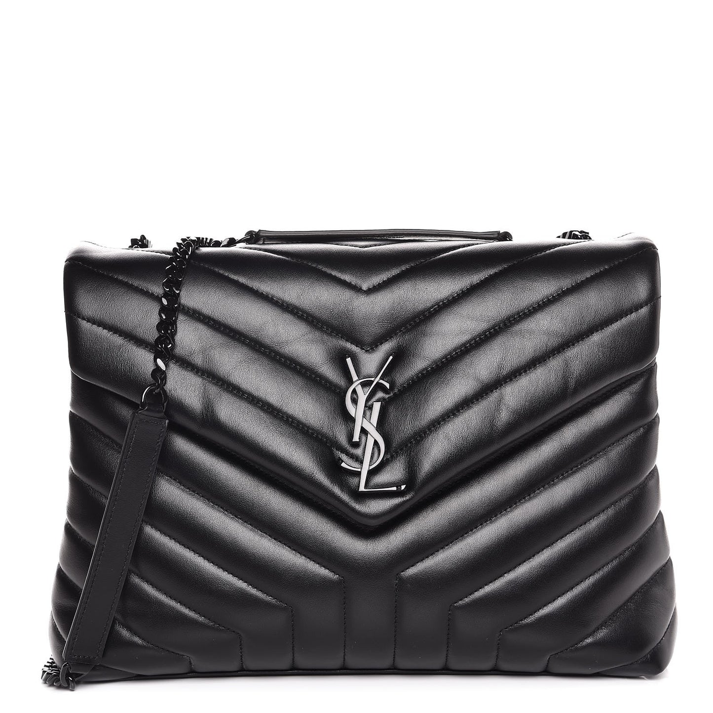 Calfskin Y Quilted Monogram Medium Loulou Chain Satchel Black