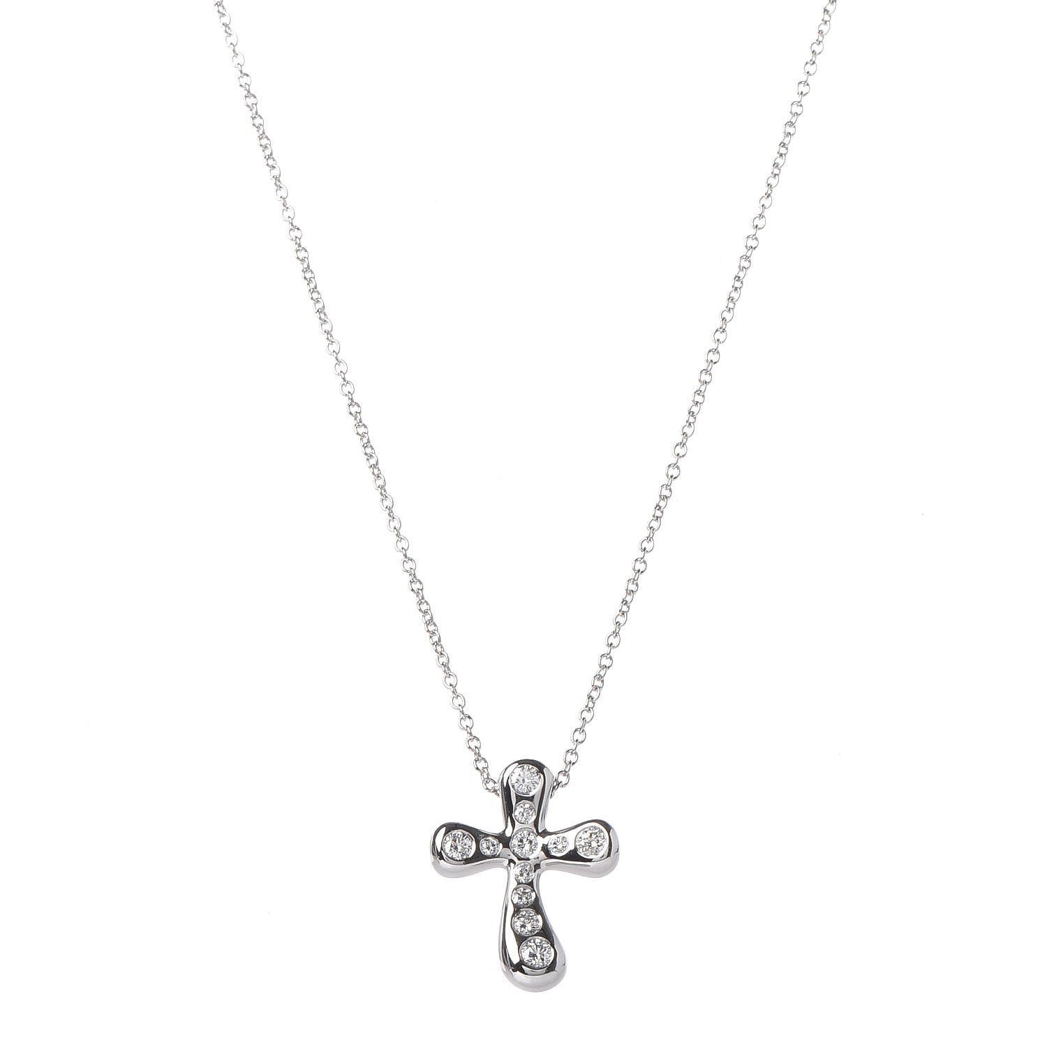 Tiffany Platinum Diamond 16mm Elsa Peretti Cross Pendant Necklace 1 of 7