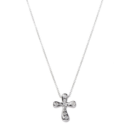 Tiffany Platinum Diamond 16mm Elsa Peretti Cross Pendant Necklace 1 of 7