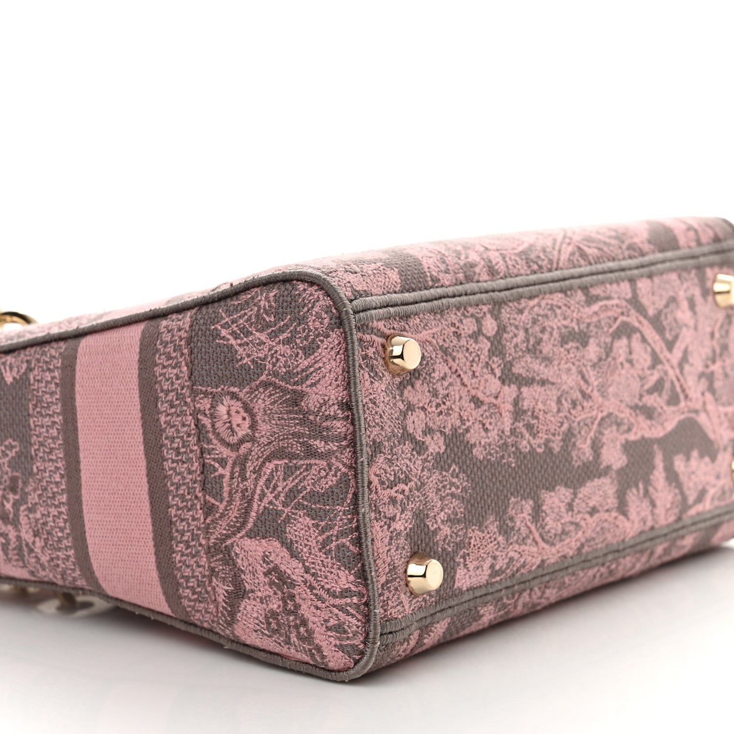 Christian Dior Canvas Toile De Jouy Embroidered Medium Lady D-Lite Gray Pink 5 of 13