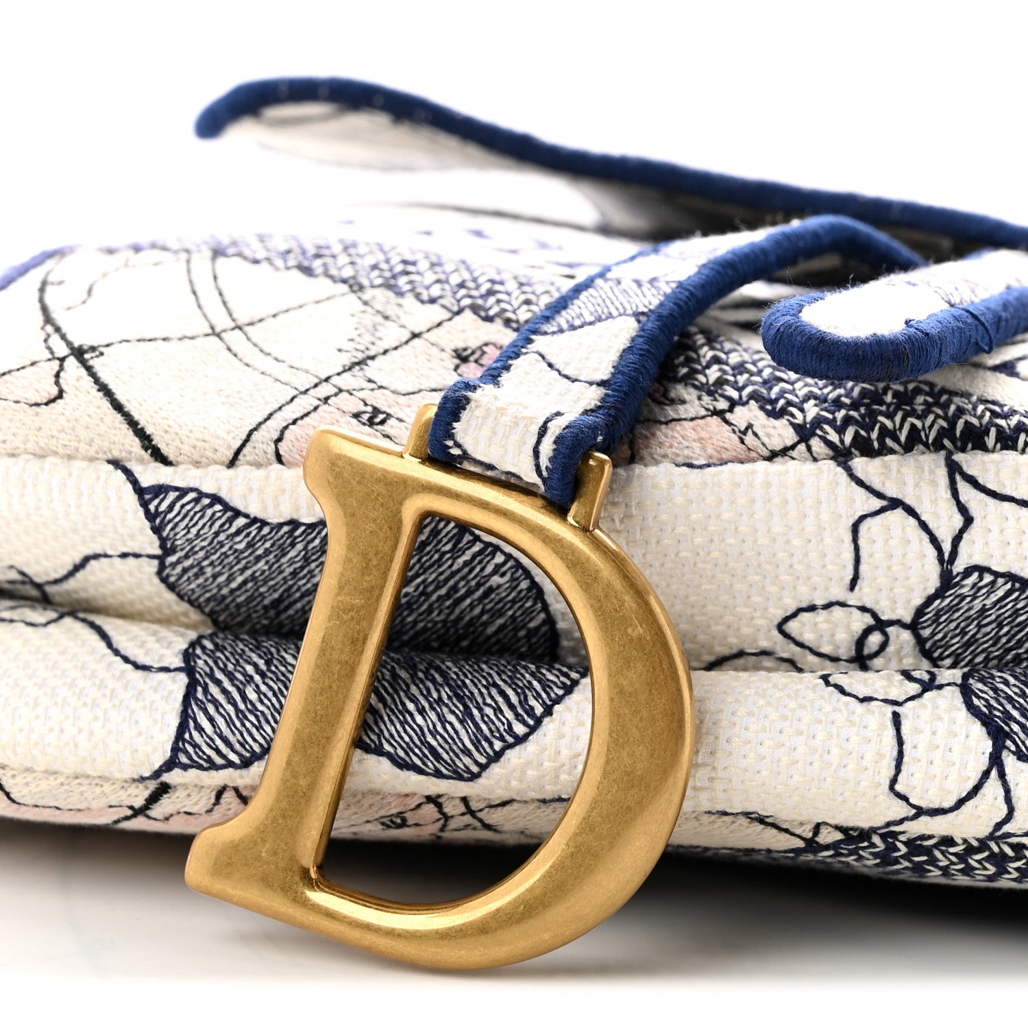 Christian Dior Canvas Embroidered Around the World Saddle Bag Blue 10 of 11