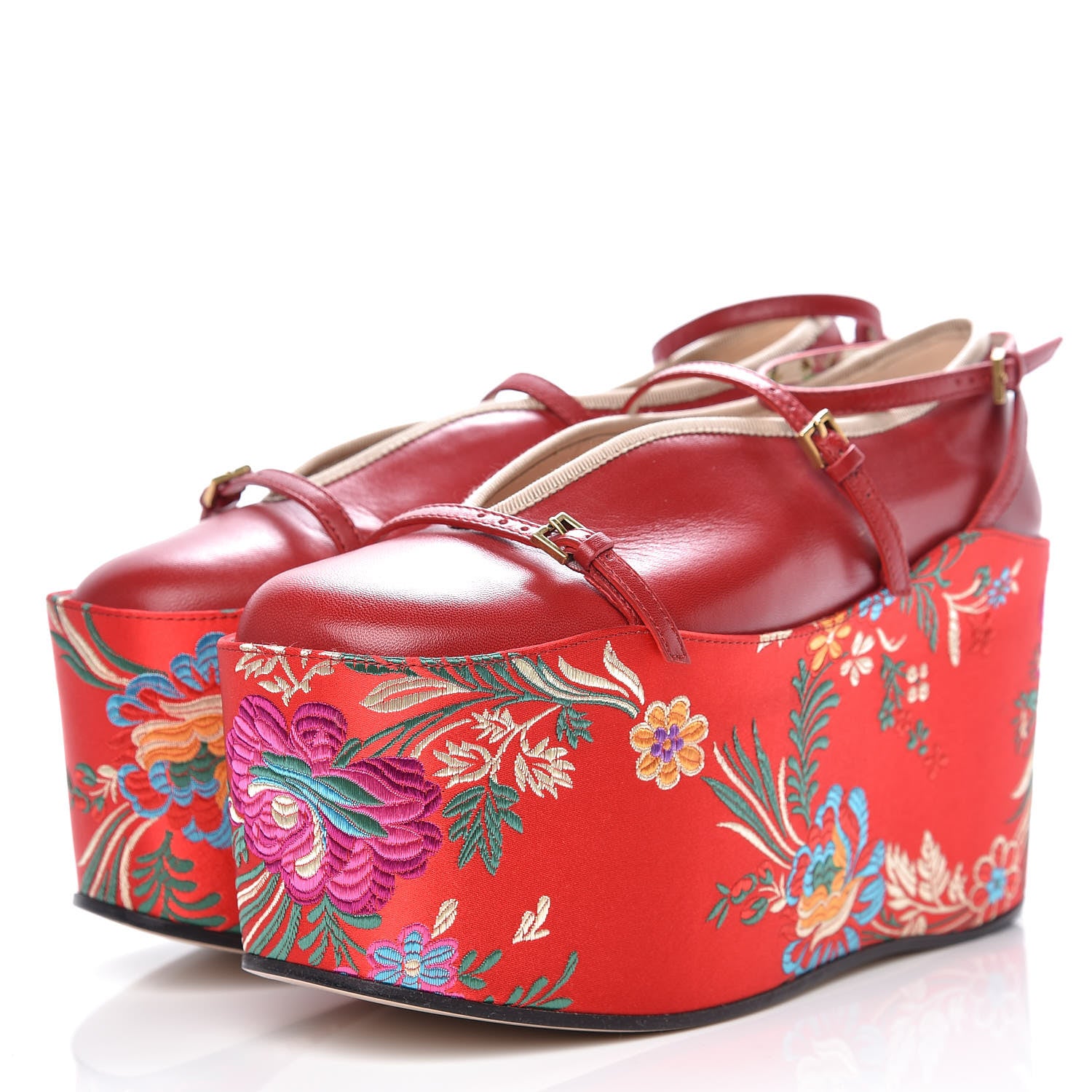 Gucci Malaga Kid Silk Hannelore Detachable Platform Slide 37.5 Hibiscus Red 3 of 11