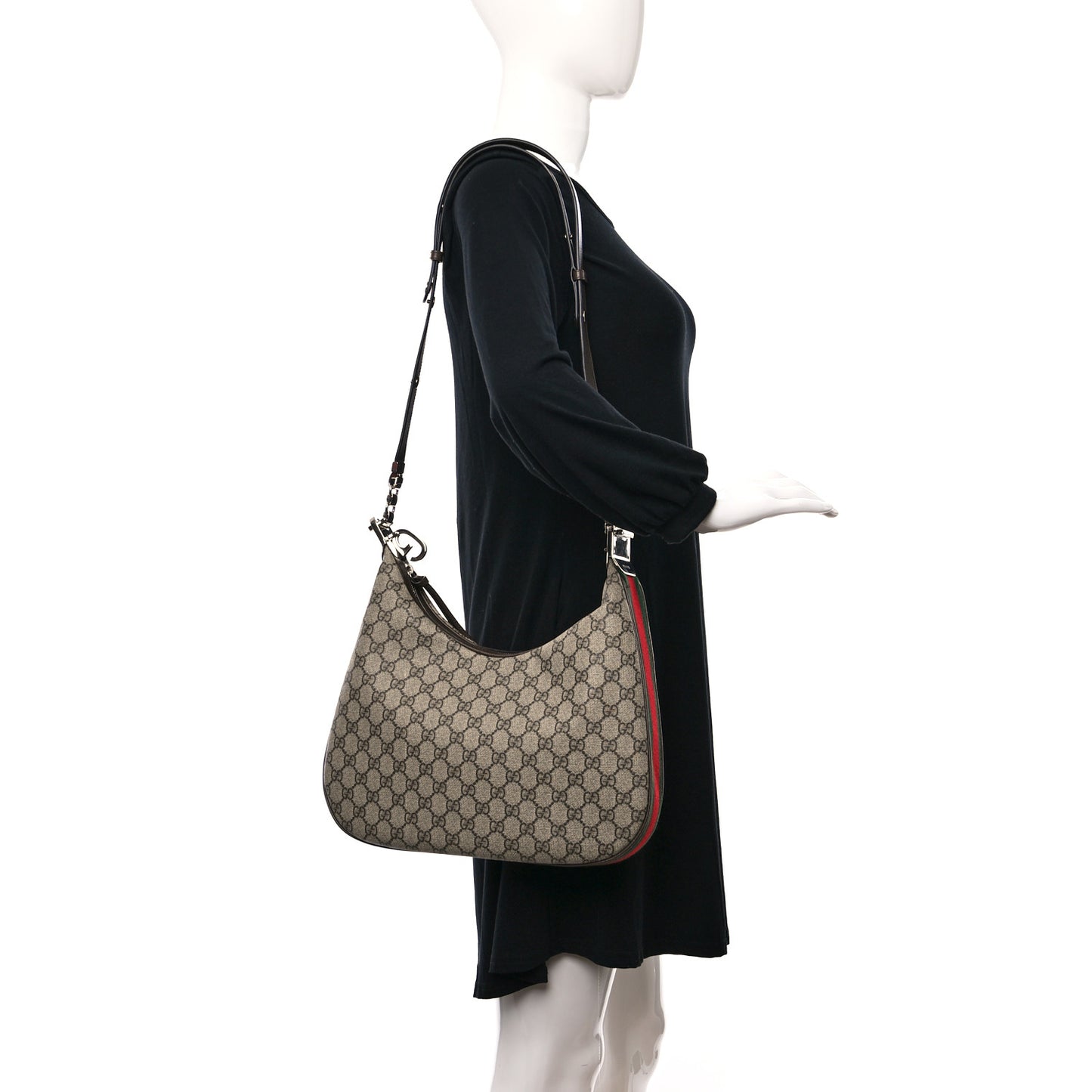 GG Supreme Monogram Textured Calfskin Web Large Attache Shoulder Bag Beige Ebony New Acero