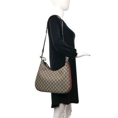 Gucci GG Supreme Monogram Textured Calfskin Web Large Attache Shoulder Bag Beige Ebony New Acero 2 of 10