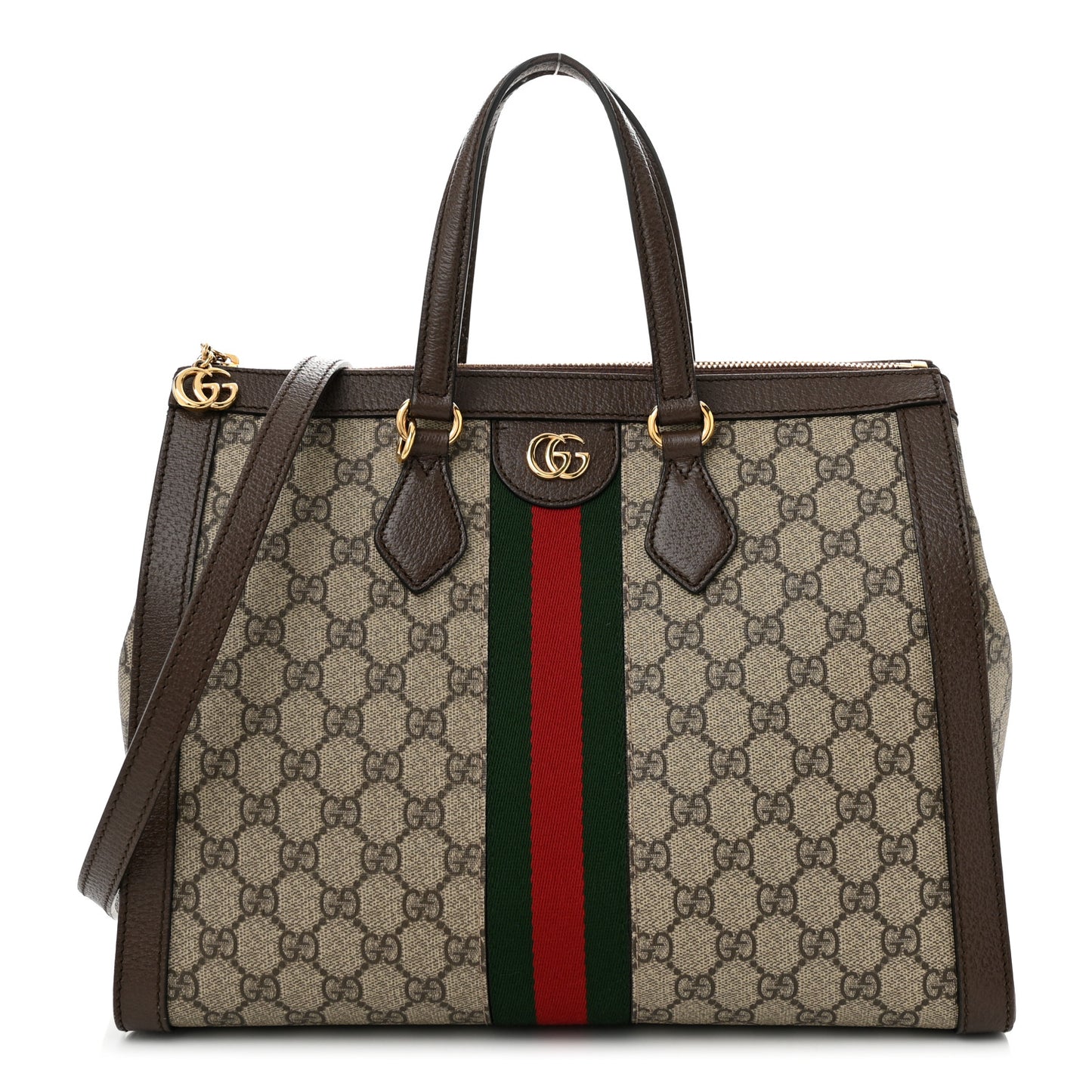 GG Supreme Monogram Web Medium Ophidia Tote Bag Brown