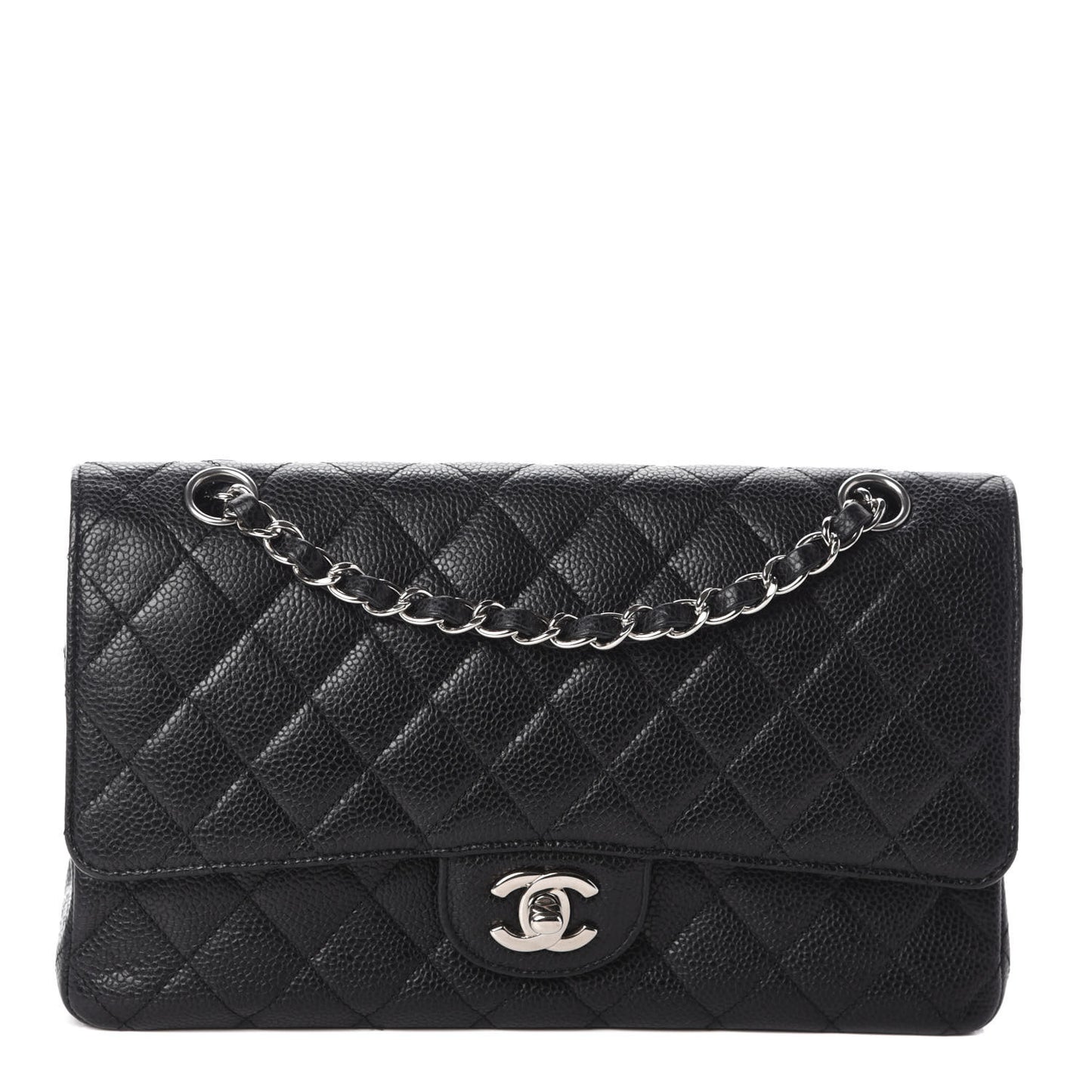 Caviar Quilted Medium Double Flap Black