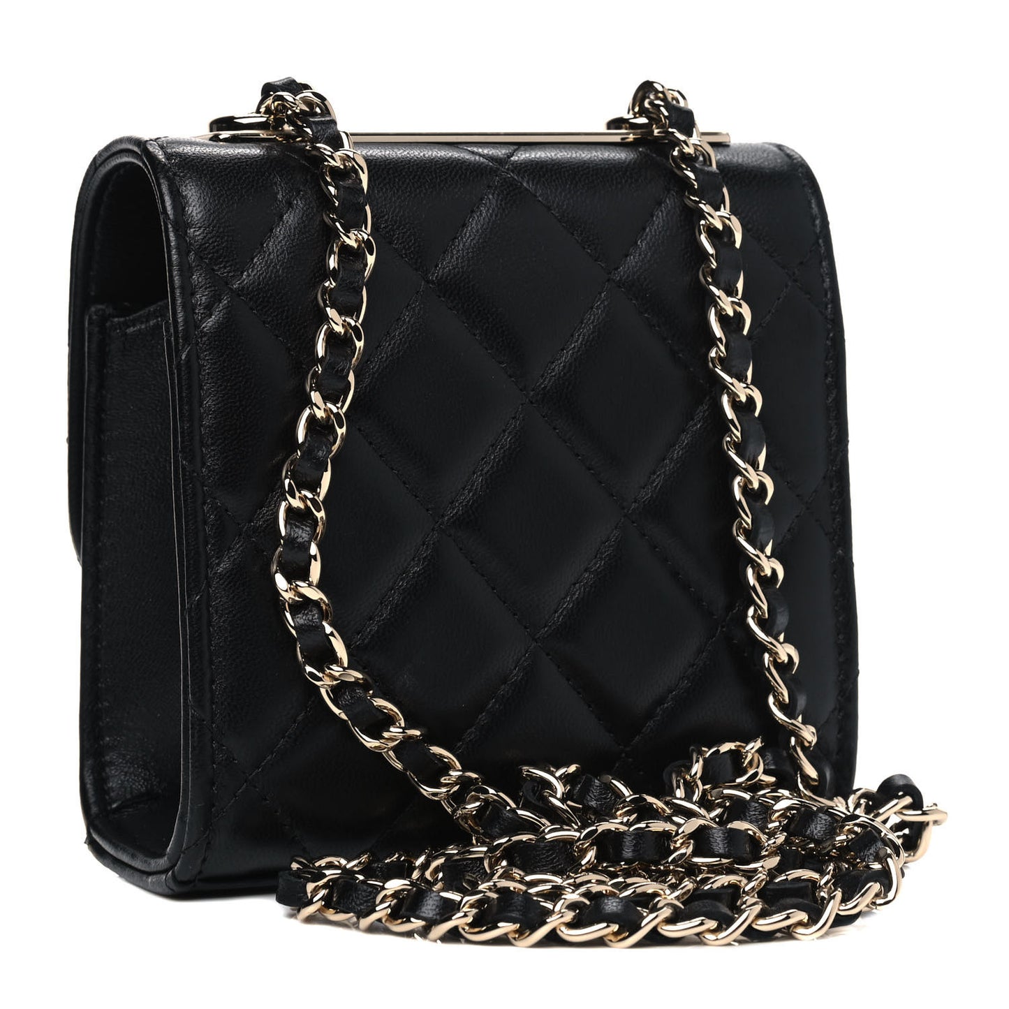 Lambskin Quilted Mini Trendy CC Chain Wallet Black