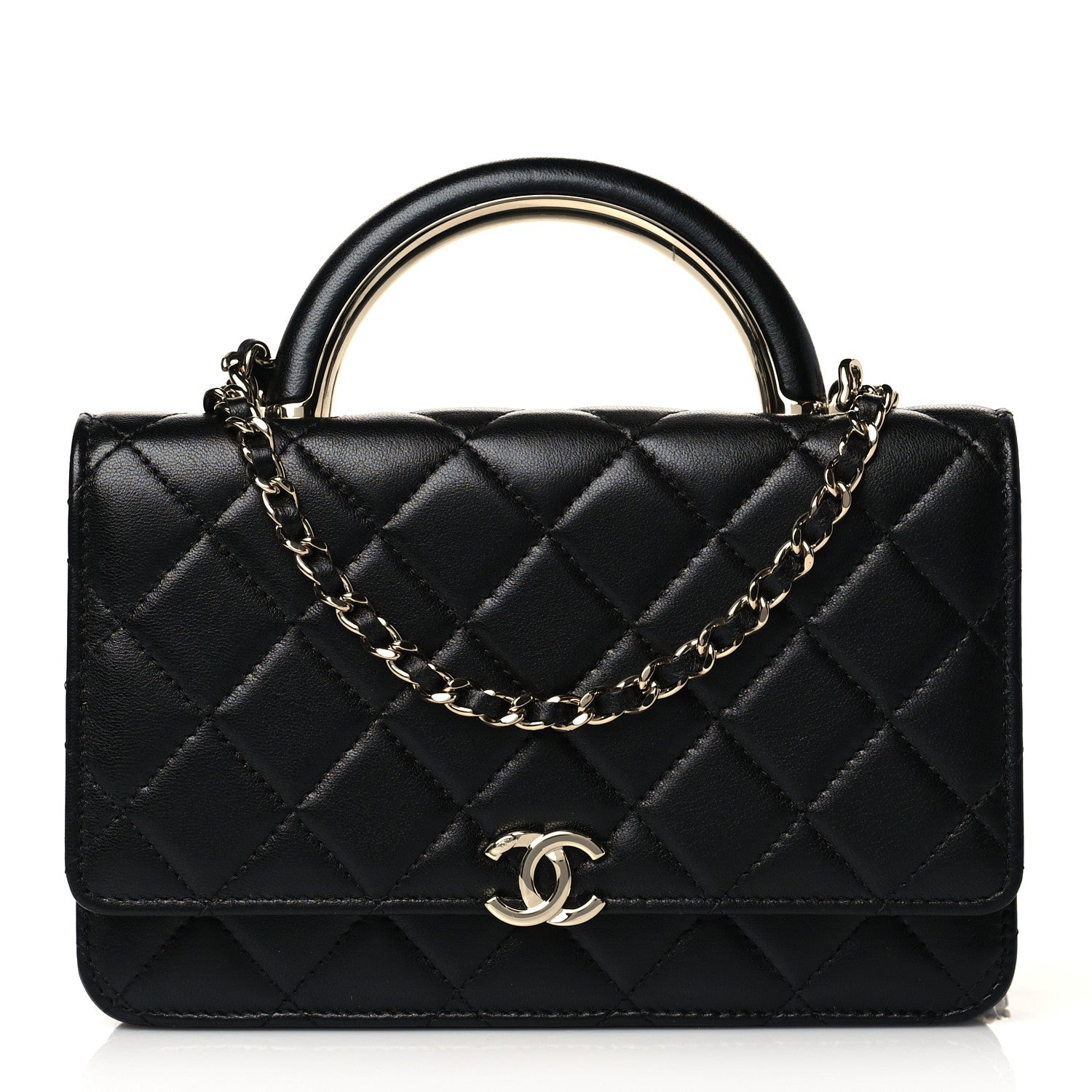 Chanel Lambskin Quilted Top Handle Wallet On Chain WOC Black 1 of 10