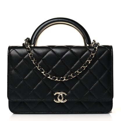 Chanel Lambskin Quilted Top Handle Wallet On Chain WOC Black 1 of 10