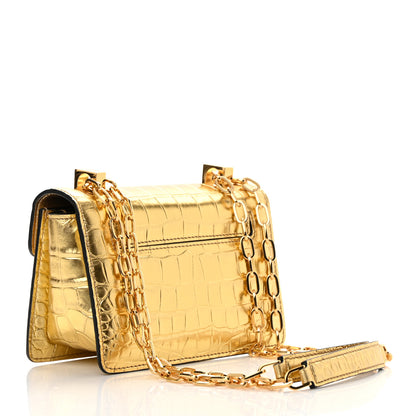 Tom Ford Metallic Calfskin Crocodile Embossed Mini T Clasp Shoulder Bag Gold 3 of 11