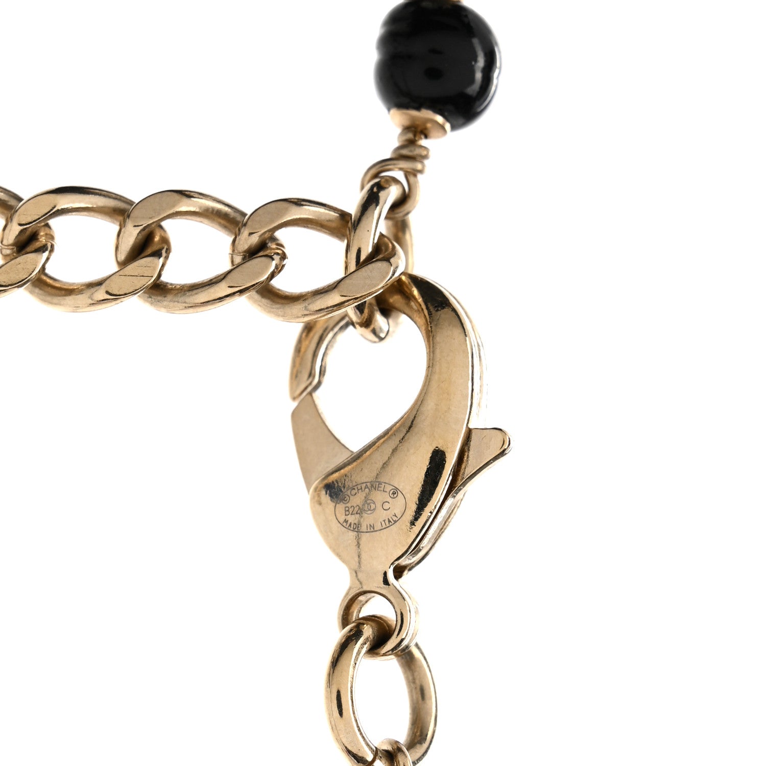 Chanel Pearl Bead Heart CC Long Necklace Gold Black 6 of 6