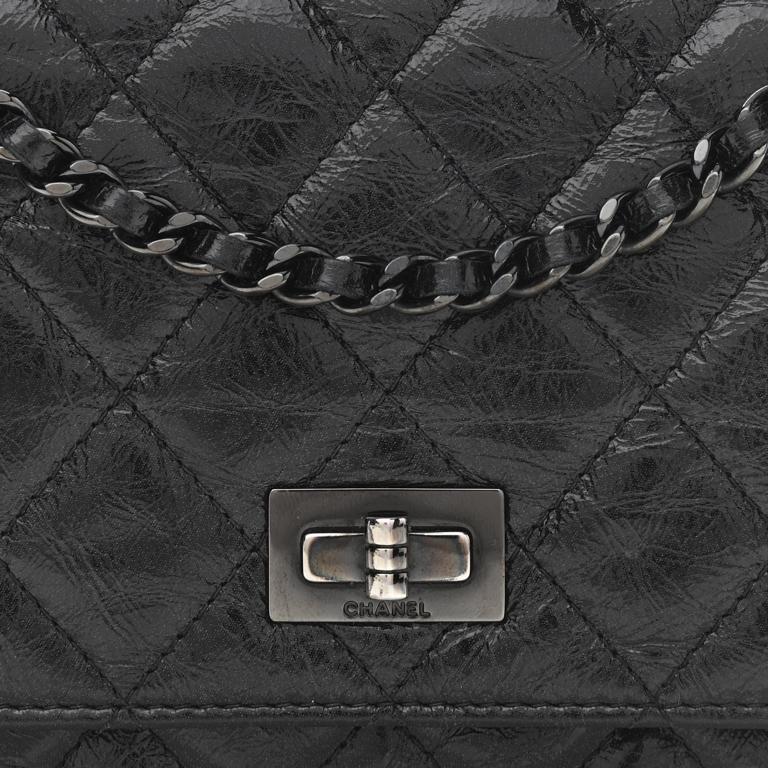 Chanel Distressed Patent Calfskin Quilted Reissue Wallet On Chain WOC Black 9 of 13