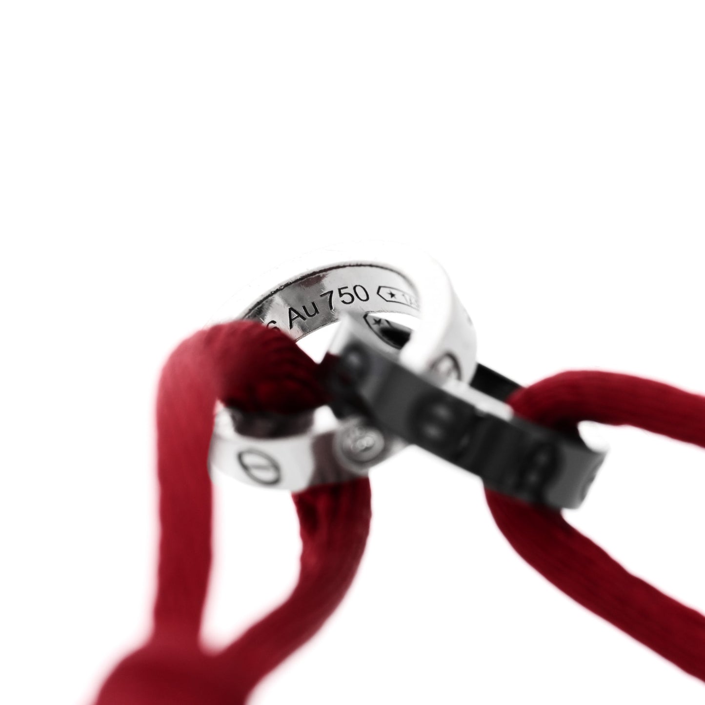 18K White Gold Ceramic 4 Diamond LOVE Cord Bracelet Red