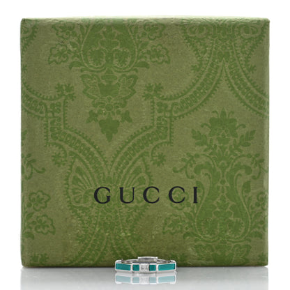 Gucci 18K White Gold Enamel Diamond Link to Love Ring 54 6.75 Green 5 of 5