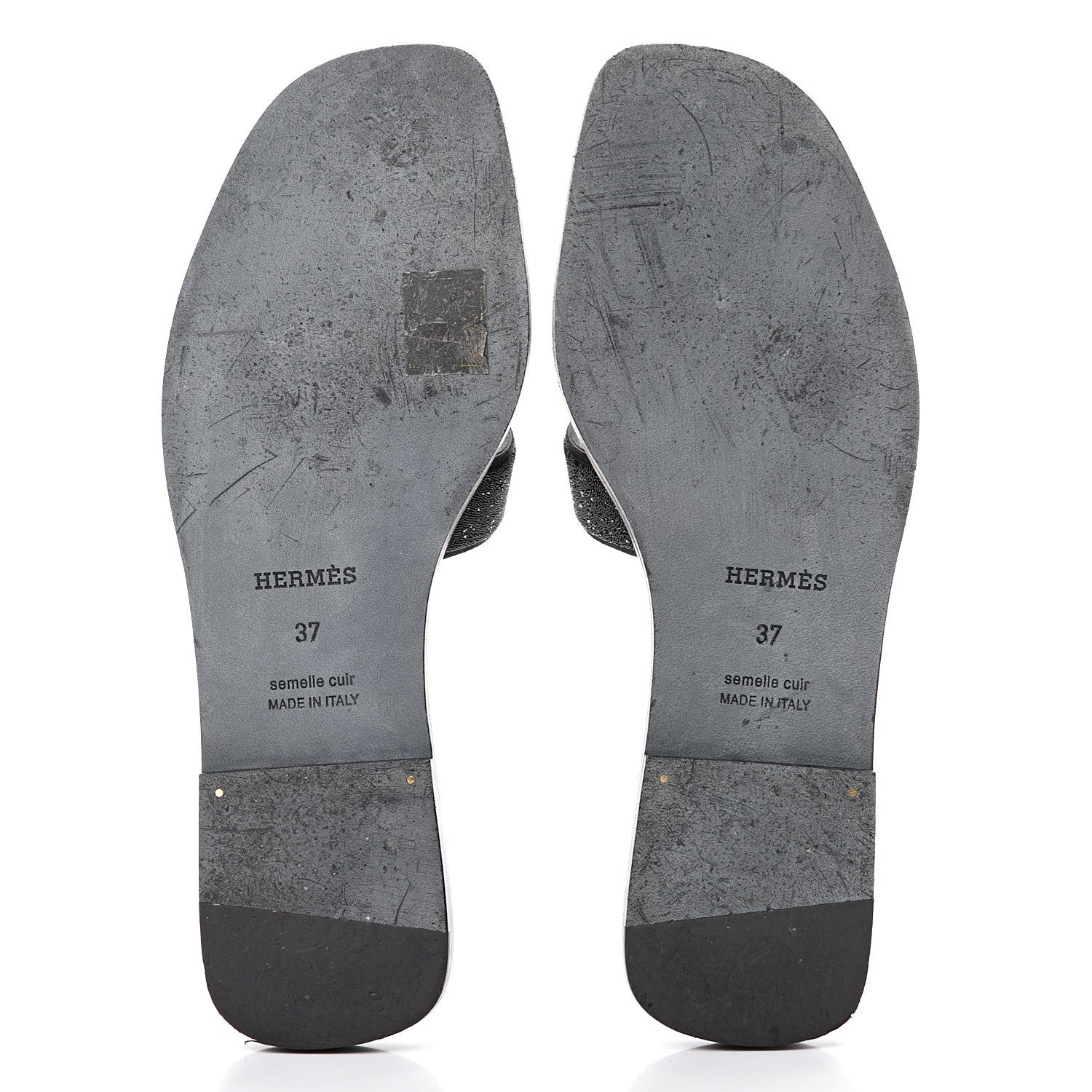 Hermes Suede Goatskin Crystal Powder Oran Sandals 37 Black 5 of 12