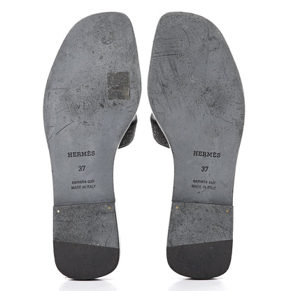 Hermes Suede Goatskin Crystal Powder Oran Sandals 37 Black 5 of 12