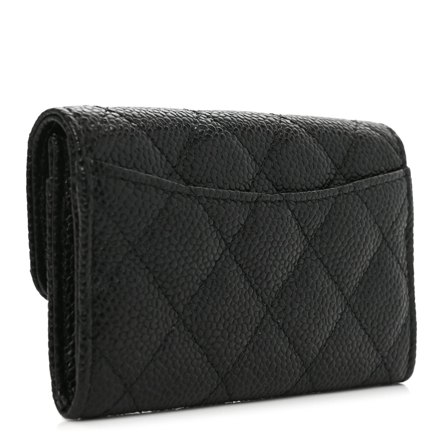 Caviar Quilted Flap Card Holder Wallet Black