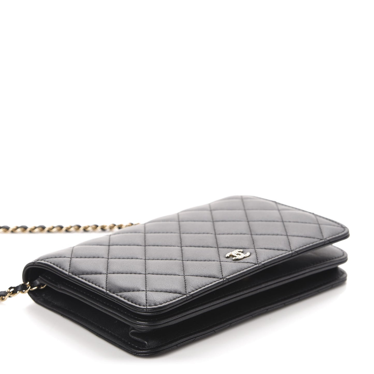 Iridescent Lambskin Quilted Pearl Wallet On Chain WOC Black