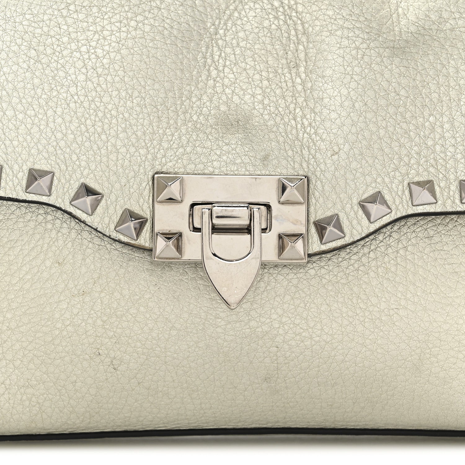 Valentino Garavani Metallic Pebbled Calfskin Medium Rockstud Flip Lock Crossbody Bag Silver 8 of 12