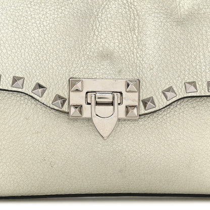 Valentino Garavani Metallic Pebbled Calfskin Medium Rockstud Flip Lock Crossbody Bag Silver 8 of 12