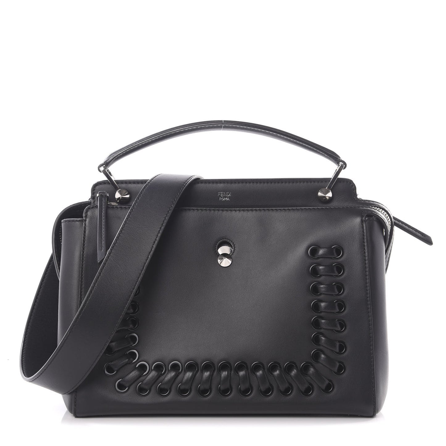 Vitello Baltico Dolce Shiny Nappa Lace Up DotCom Satchel Black Blue