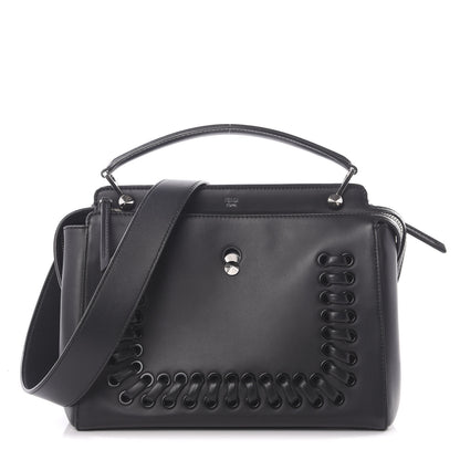Fendi Vitello Baltico Dolce Shiny Nappa Lace Up DotCom Satchel Black Blue 1 of 12