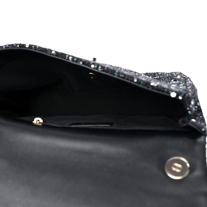 Chanel Tweed Medium Pearl Handle Flap Black Ecru 5 of 9