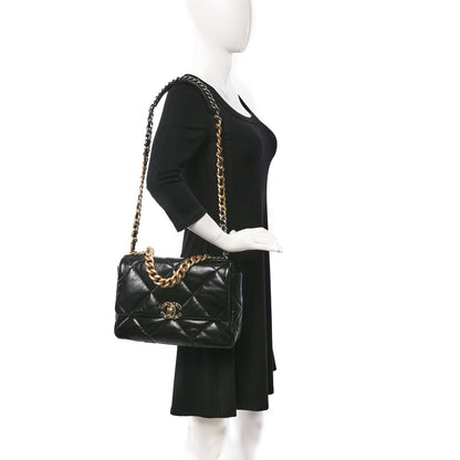 Chanel Shiny Crumpled Calfskin Quilted Large Chanel 19 Flap Black 2 of 9