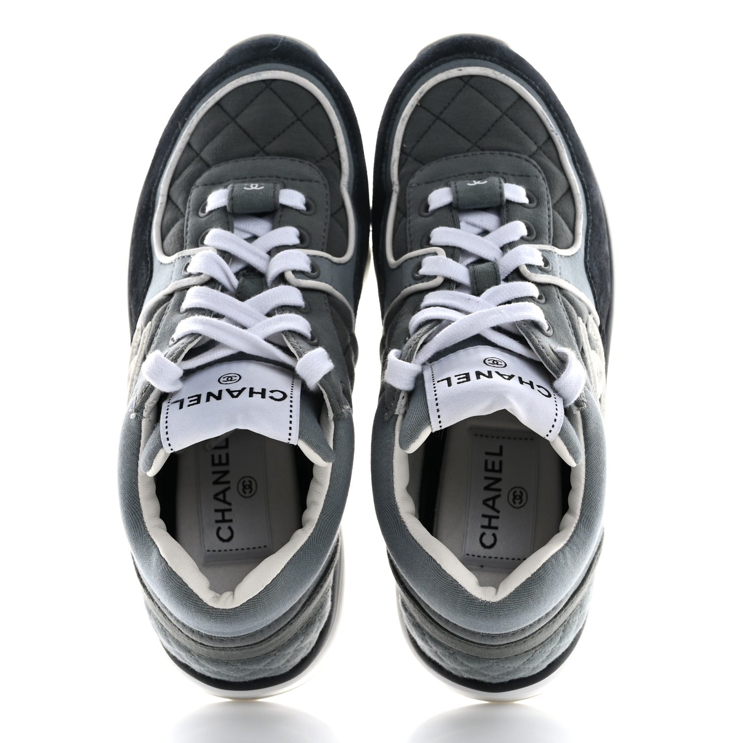 Fabric Suede Calfskin Quilted CC Sneakers 35 Dark Grey