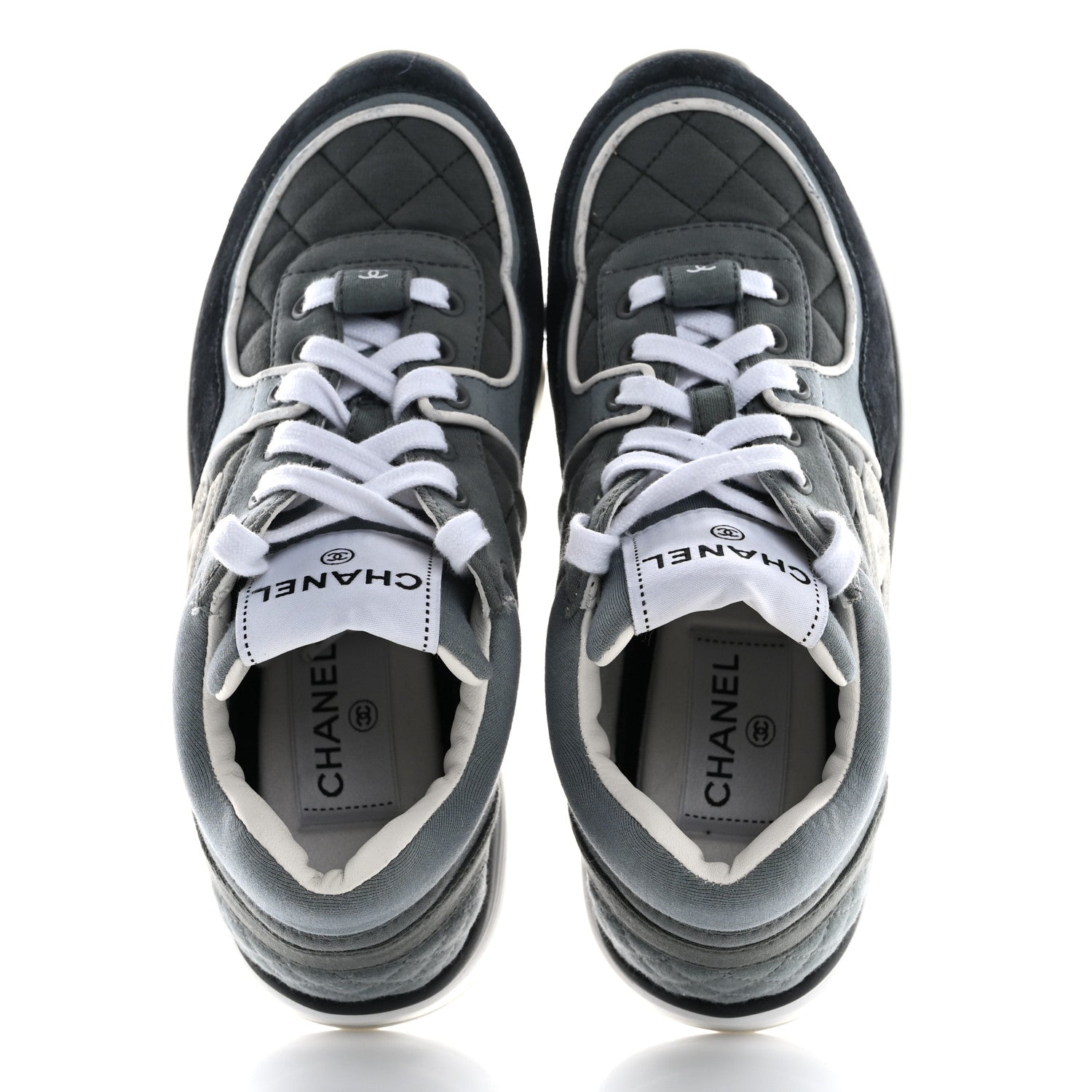 Chanel Fabric Suede Calfskin Quilted CC Sneakers 35 Dark Grey 2 of 11