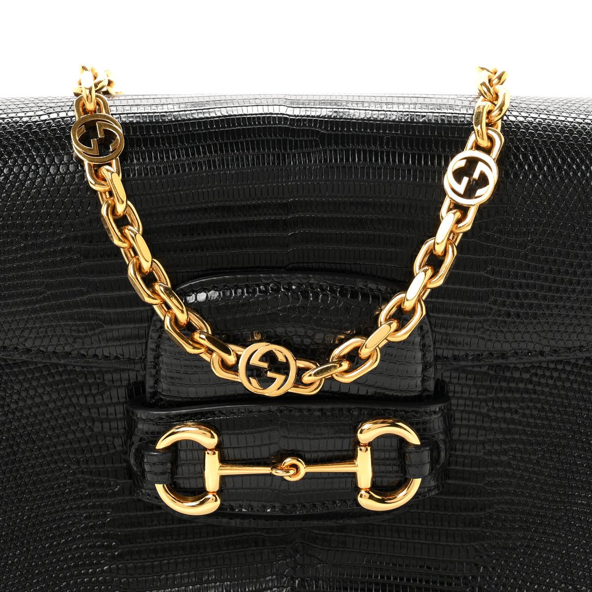 Lizard Mini Horsebit 1955 Shoulder Bag Black