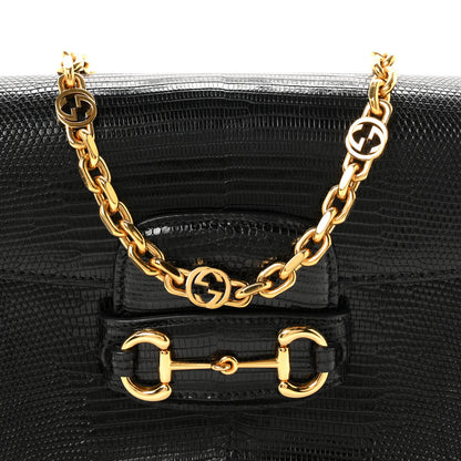 Gucci Lizard Mini Horsebit 1955 Shoulder Bag Black 8 of 11