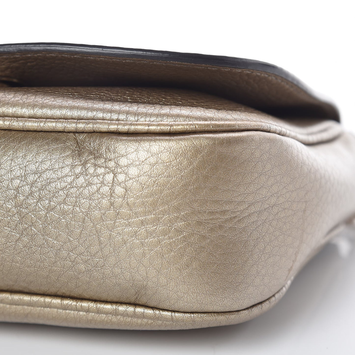 Metallic Pebbled Calfskin Small Soho Flap Crossbody Golden Beige